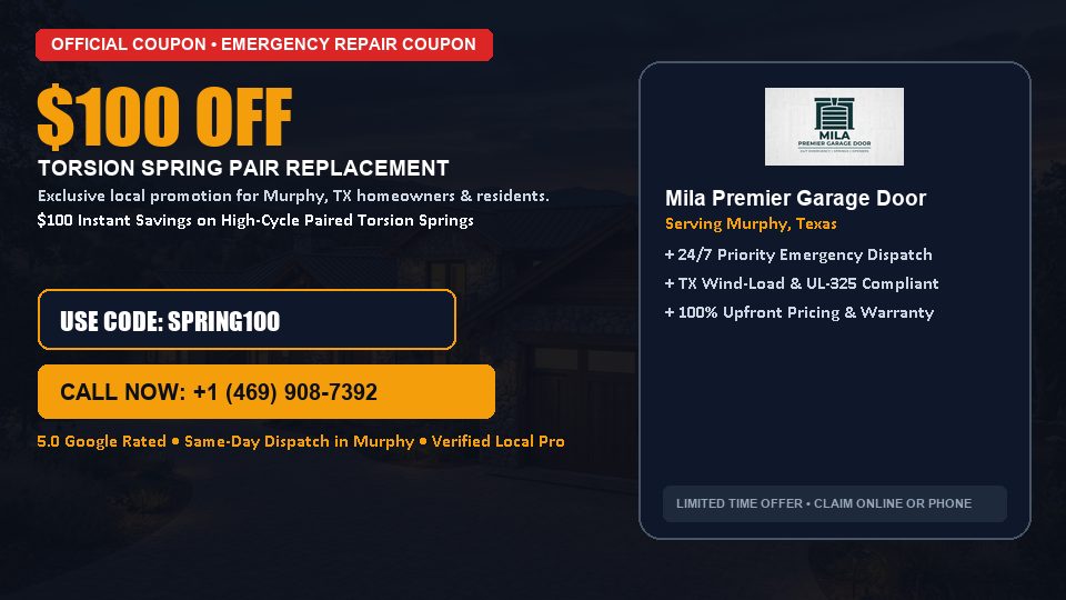 Mila Premier Garage Door $100 OFF Dual Torsion Spring Replacement